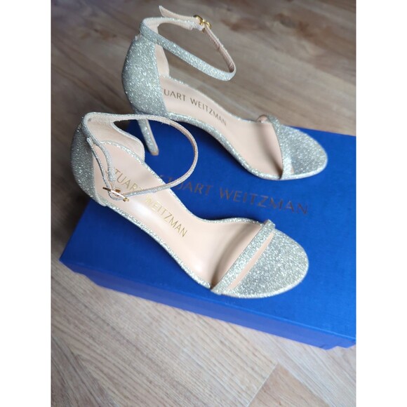Stuart Weitzman Nudistsong Nudist Heel Sandals Womens 7 Fine Glitter - Picture 7 of 15